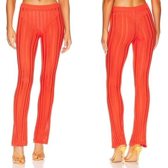 NWT H:ours Marissa Sheer Rib Knit Flare Pant Swim Cover Up Tangerine Orange XS - Picture 1 of 9